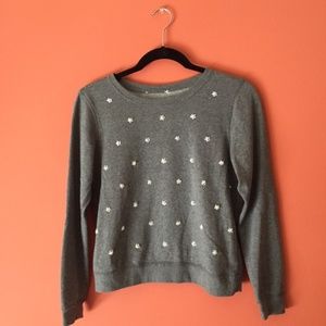Gray Flower Beaded Sweater